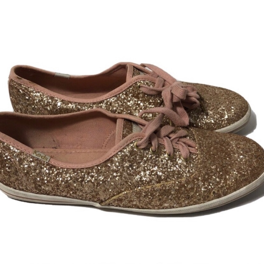 Kate Spade Keds Champion glitter pink and gold lace up sneakers.  Size 8.